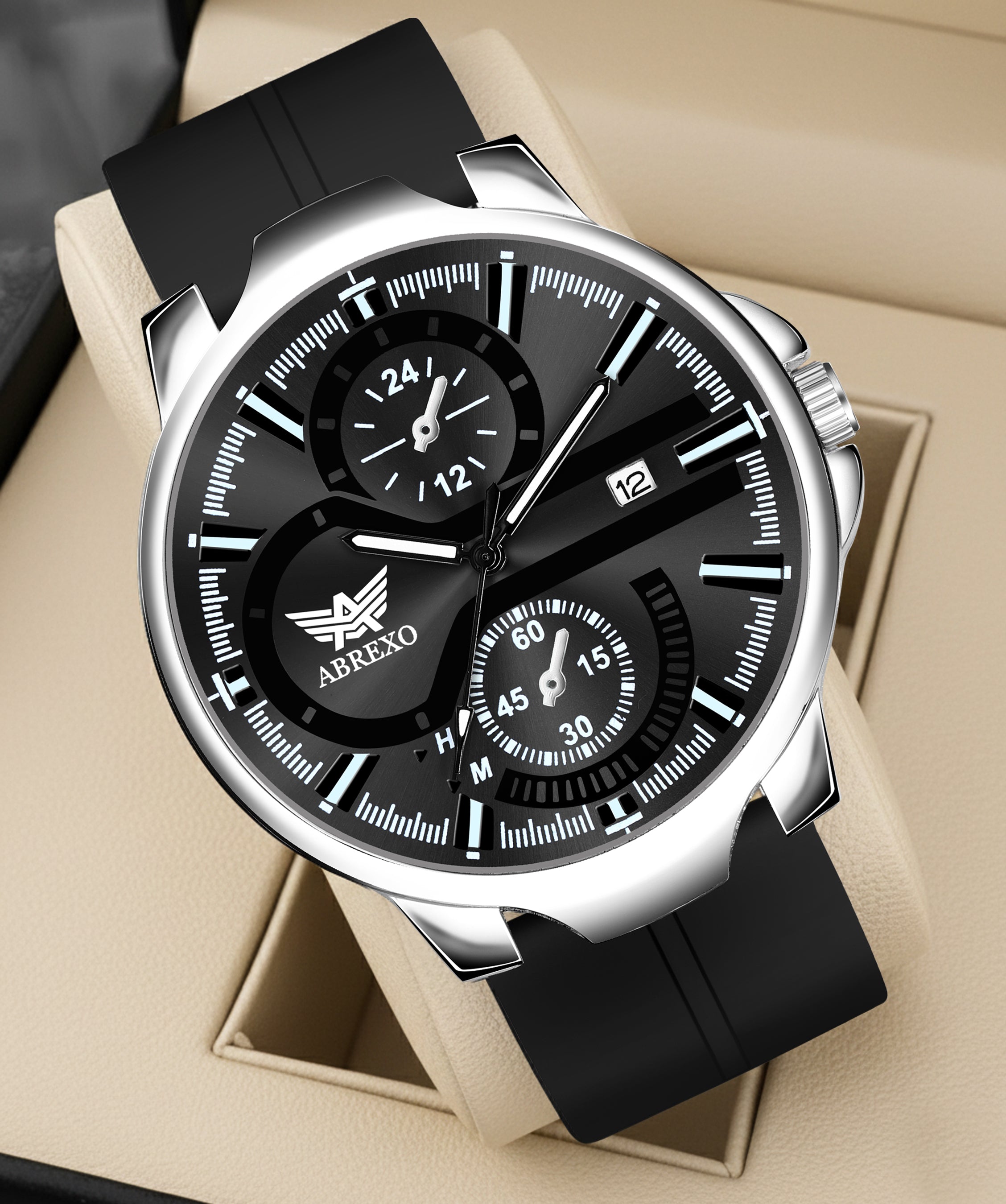ABREXO, Black Dial Black Magnet Strap Analog Watch For Men (Quartz, Date Display, Men)