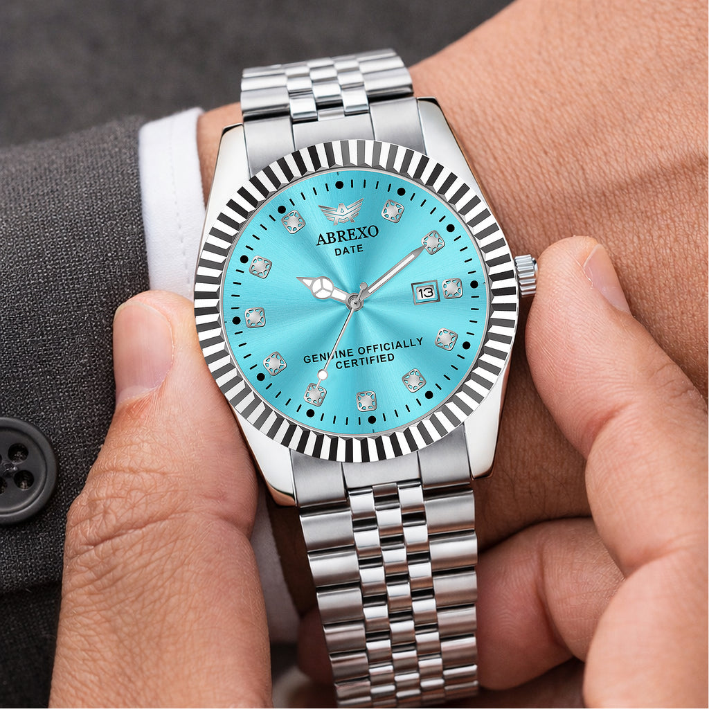 ABREXO, AESTHETIC Series Analog Watch For Men (Quartz, Stainless Steel, Silver, Skyblue)