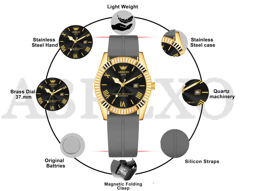 ABREXO, TYCOON Series Date Working Analog Watch For Men (Quartz, Magnet Strap, Green, Gold)
