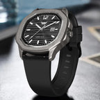 ABREXO Gun Metal Series Analog Watch For Men (Quartz, Silicone Strap, Black)