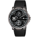 ABREXO,Gun Metal Magnetic Buckle Analog Watch For Men (Quartz, Silicone Strap, Black)