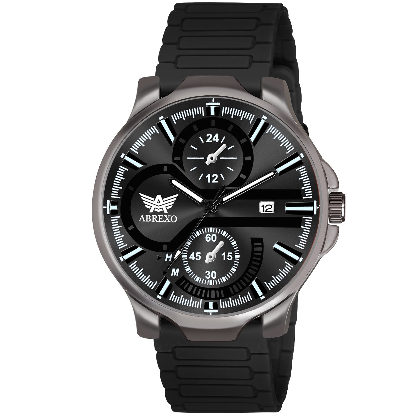 ABREXO,Gun Metal Magnetic Buckle Analog Watch For Men (Quartz, Silicone Strap, Black)
