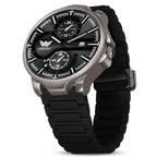 ABREXO,Gun Metal Magnetic Buckle Analog Watch For Men (Quartz, Silicone Strap, Black)