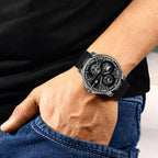 ABREXO,Gun Metal Magnetic Buckle Analog Watch For Men (Quartz, Silicone Strap, Black)