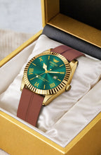 ABREXO, TYCOON Series Date Working Analog Watch For Men (Quartz, Magnet Strap, Green, Gold)