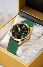ABREXO, TYCOON Series Date Working Analog Watch For Men (Quartz, Magnet Strap, Green, Gold)