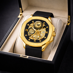 ABREXO, GODFATHER Series Analog Watch For Men (Quartz, Silicone Strap, Golden)
