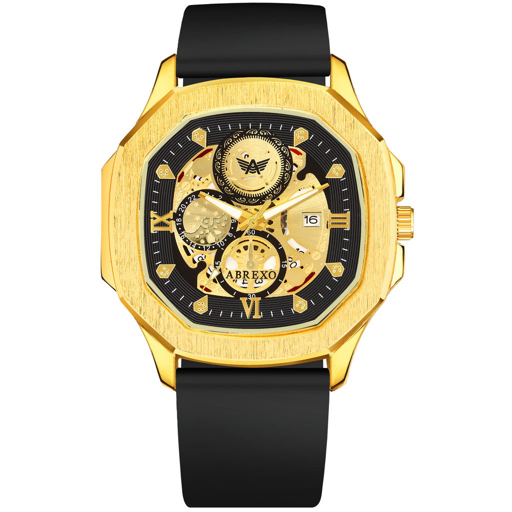 ABREXO, GODFATHER Series Analog Watch For Men (Quartz, Silicone Strap, Golden)