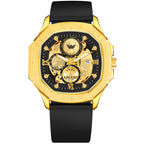 ABREXO, GODFATHER Series Analog Watch For Men (Quartz, Silicone Strap, Golden)