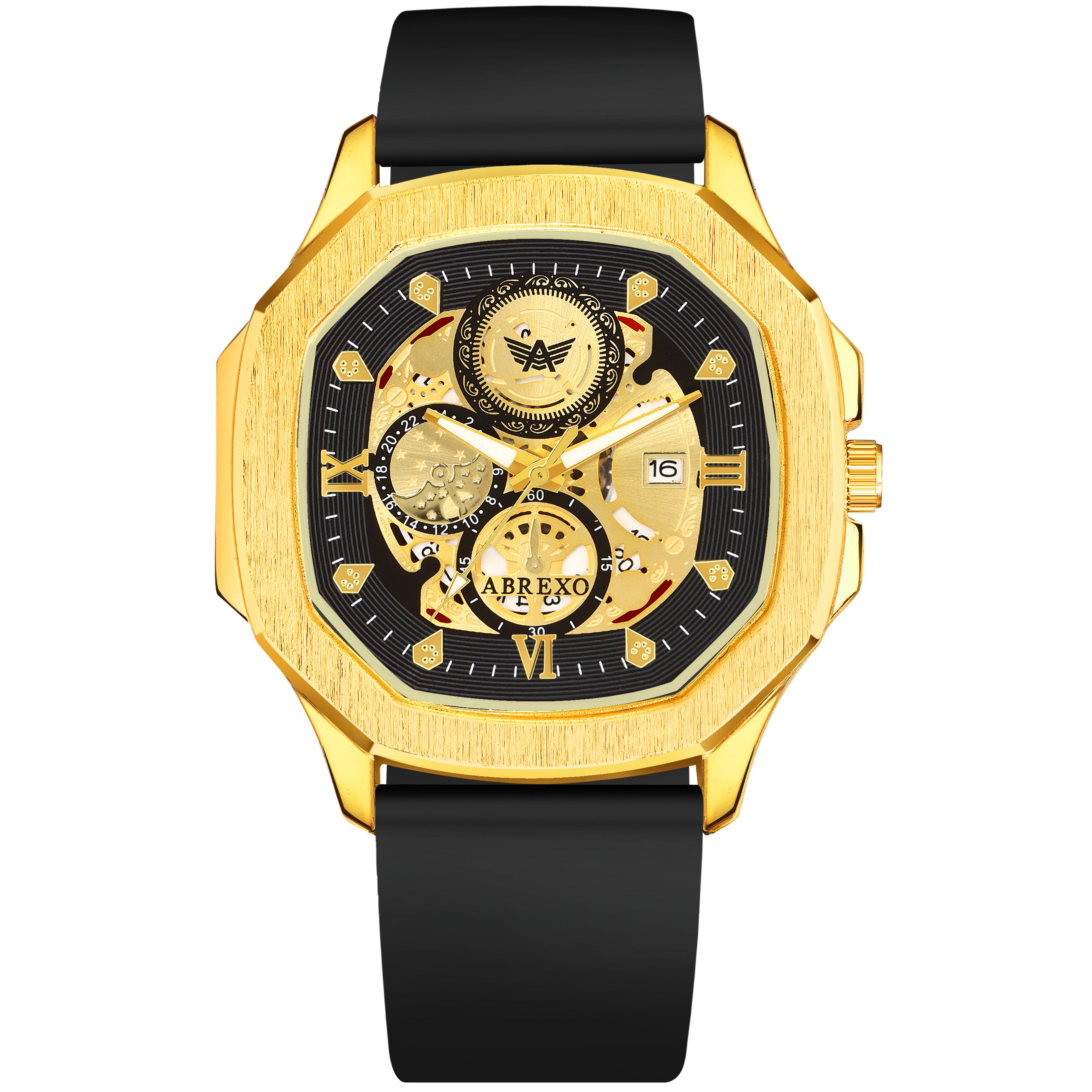ABREXO, GODFATHER Series Analog Watch For Men (Quartz, Silicone Strap, Golden)