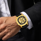 ABREXO, GODFATHER Series Analog Watch For Men (Quartz, Silicone Strap, Golden)