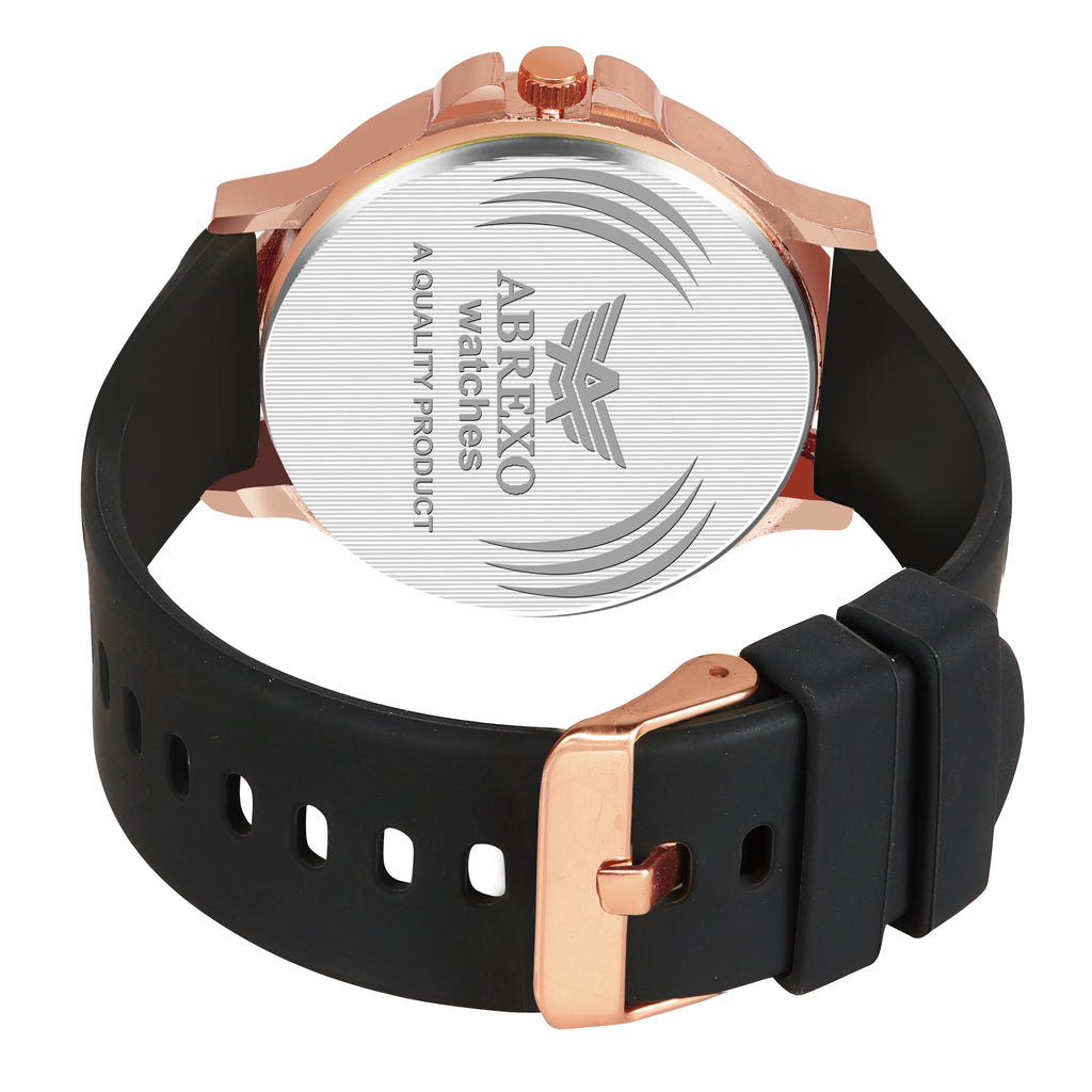 ABREXO, ALPHA Series Analog Watch For Men (Quartz, Silicone, Rosegold)